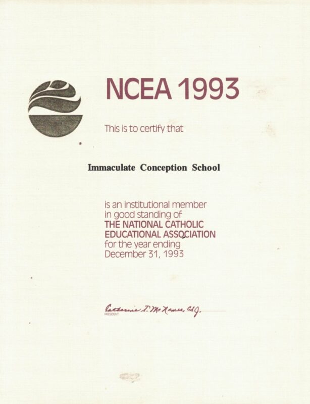 NCAE certificates - Immaculate Conception School